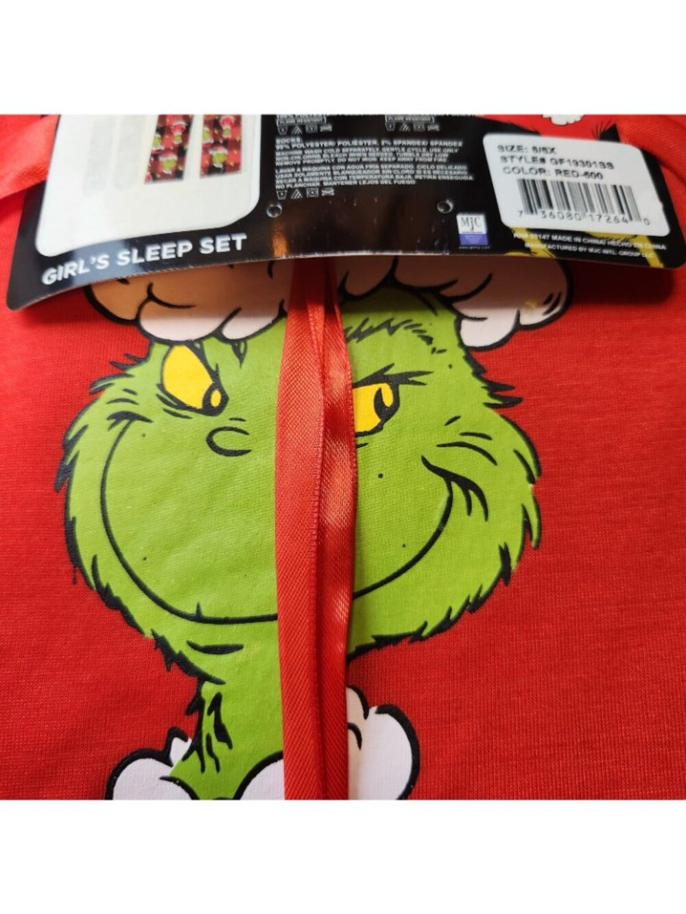 The Grinch Dr Seuss Crew Neck LS Red Black Pajamas PJ Loungewear Youth 6 /6X NEW - Picture 2 of 4